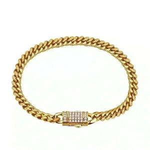 Men’s Cuban 14mm Gold & Stainless Steel Bracelet w/Rhinestones